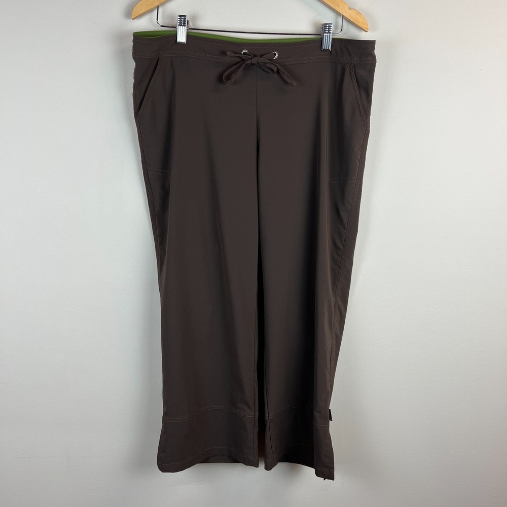 Prana Cropped Pants Womens Large Brown Drawstring Outdoor Hiking Pockets Slits L